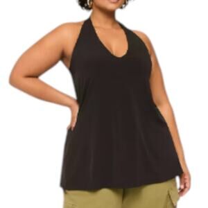 Lane Bryant Halter Tie-Neck Top Womens 18/20 Black Shelf Bra Casual Party Flowy